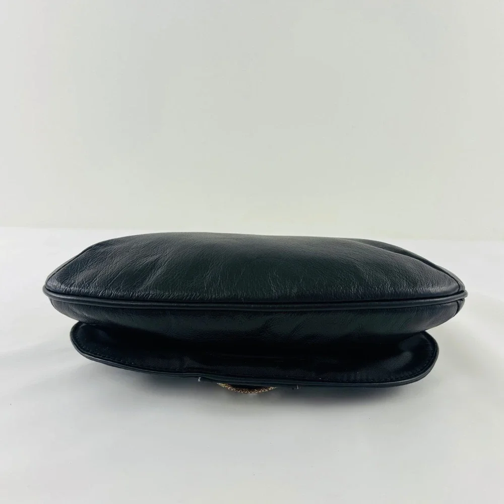Wilsons Leather Black Leather Bag Shoulder or Clutch Gold Chain Rhinestone Crown